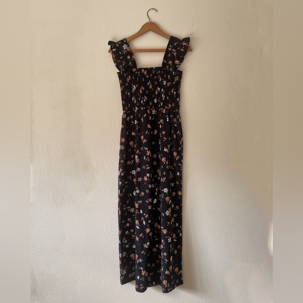 Inspired Hearts Black Floral Jumpsuit with Ruffled Straps